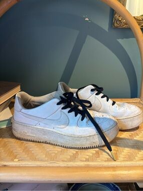 Nike Air Force 1  White Low-Top Sneakers with Black Laces